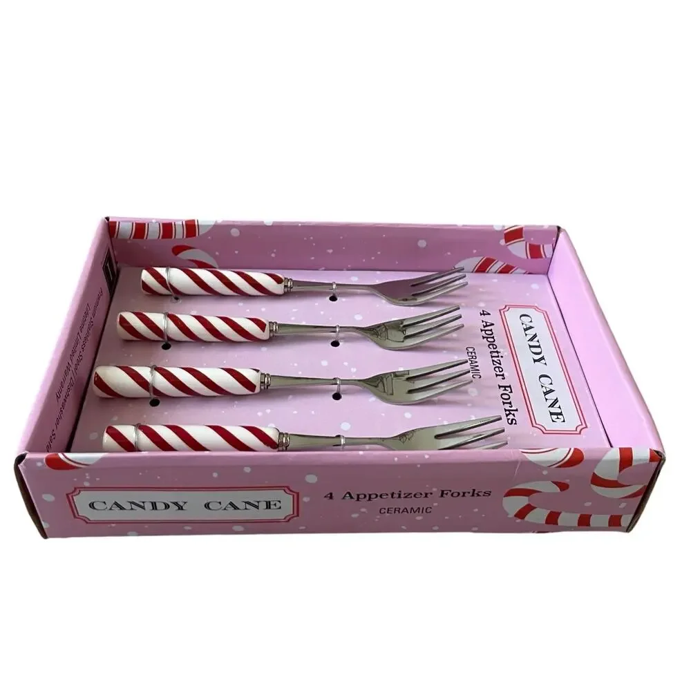 Christmas Candy Cane Peppermint Appetizer Forks Set of 4